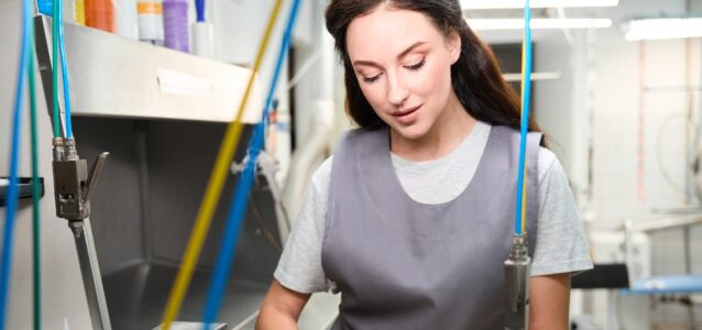 Janitorial answering service client performing janitorial services